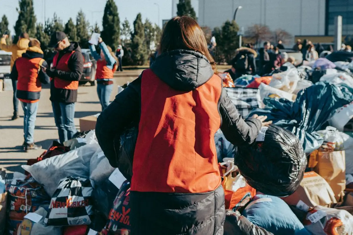 Volunteers collecting donated goods