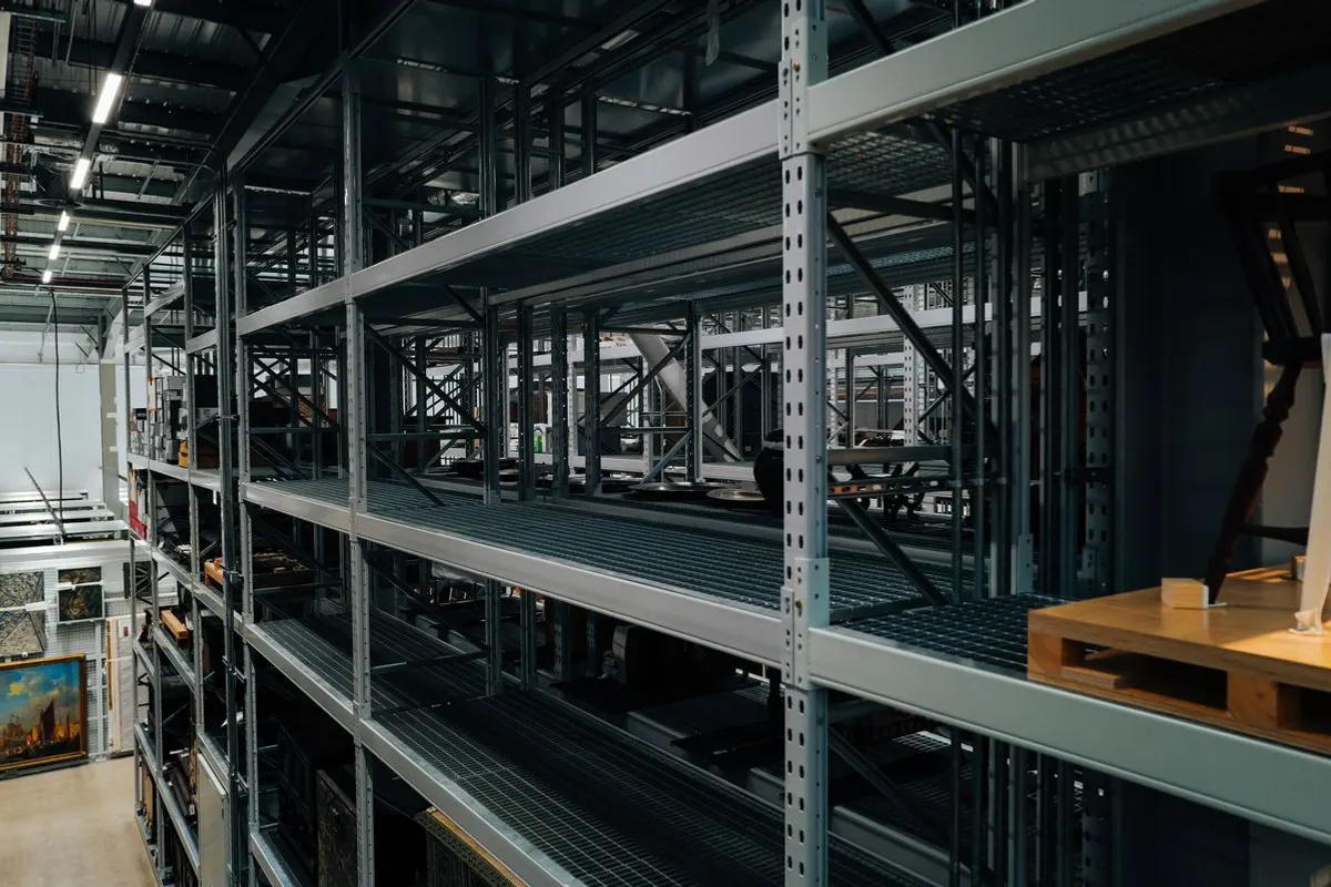 Storage racks inside an industrial warehouse
